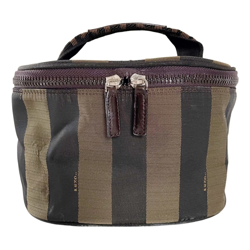 Fendi brown pequin stripe canvas vanity cosmetic case